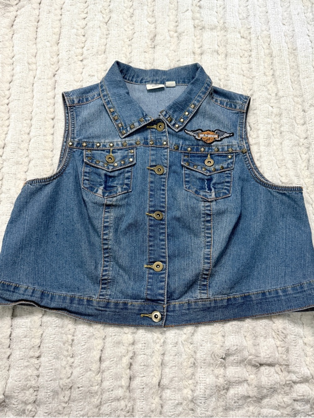 Vintage CATO Studded Harley Davidson Patch Denim Vest